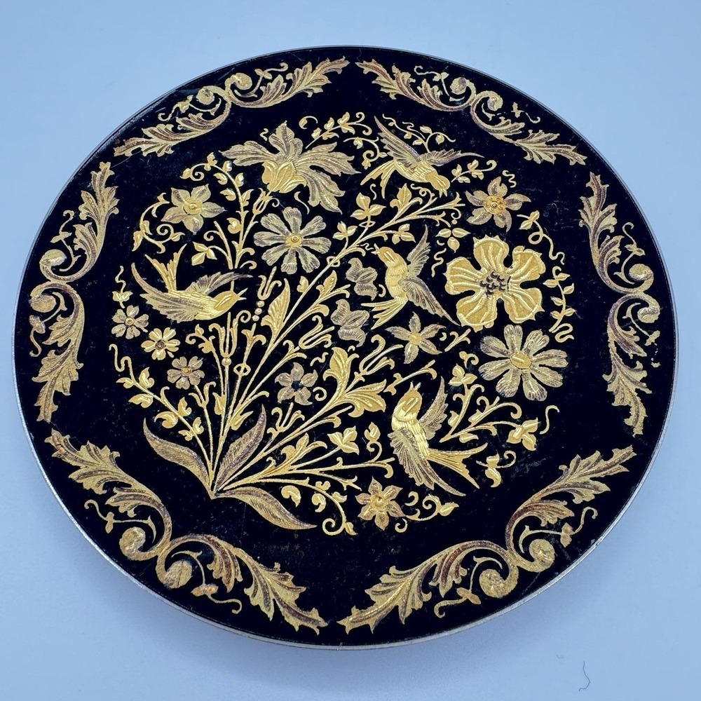 Vtg 70's DAMASCENE TOLEDO SPAIN 24K Inlaid Gold Footed Plate 4.75" Trinket Dish